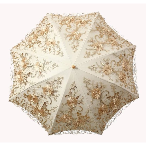 Kvinnors broderade spets dubbla lager Anti-UV parasoll solskydd regn och snö hopfällbart paraply