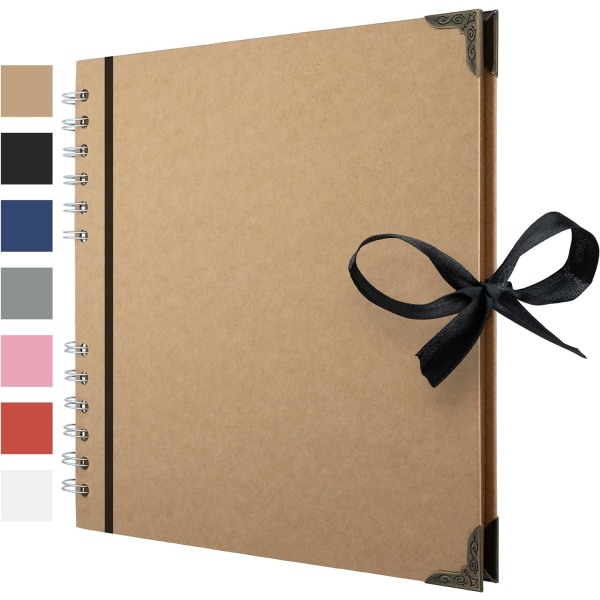 Leikekirja-albumi 60 sivua (21 x 21 cm) ruskea paksu voimapaperi leikekirja, joka sopii täydellisesti scrapbooking-taide- ja käsityöprojekteihisi Khaki