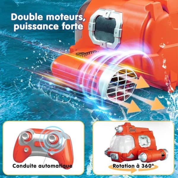 Fjärrstyrd båt - Röd - Fjärrstyrd ubåt med vattensprutfunktion - Vattentät RC-båt