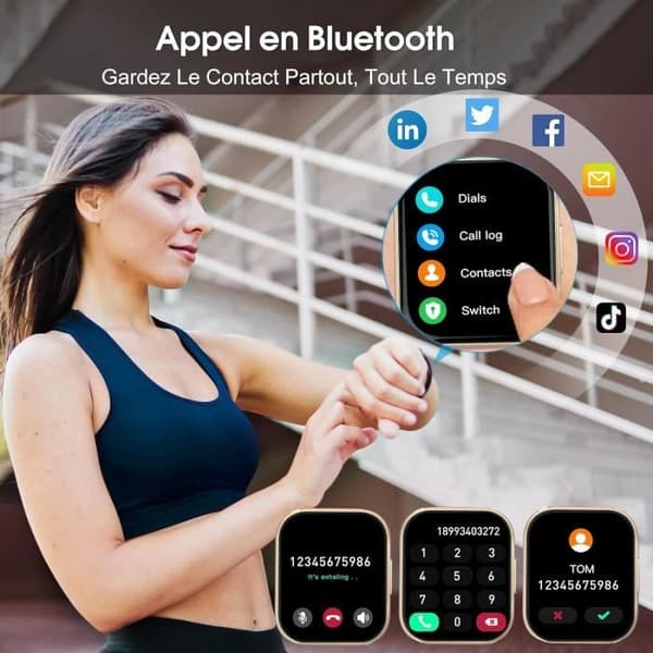 Smartklocka för dam med Bluetooth-samtal, 1,85\" HD-smartklocka, IP68 vattentät sportklocka för Android/iOS, Rosa