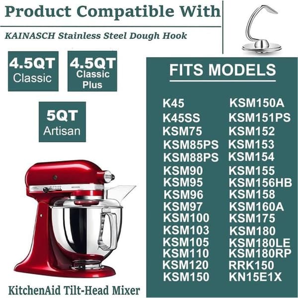 Mikser-tilbehør, fleksibel kantvisp, K45WW deigkrok, 6-tråds visp for KitchenAid, mikserdeler