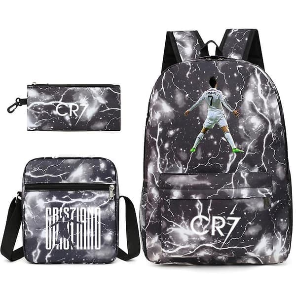 Fodboldstjernen C Ronaldo Cr7 rygsæk med tryk rundt om studentens tredelte rygsæk. Stjerneklar grå 2 Stjerneklar grå 2 Starry grey 2 Backpack pencil case