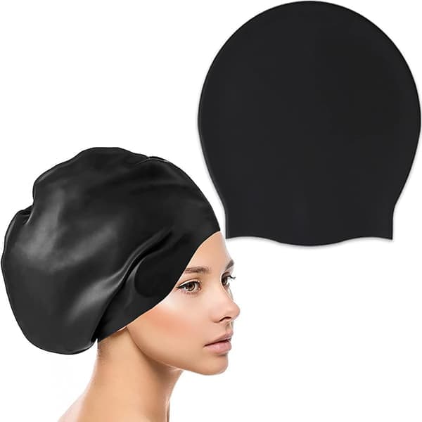 Voksen badehette, silikon badehette, stor badehette, langt hår, badehette, ørebeskyttelse, badehetter, designet for langt hår, dreadlocks, vever, hår