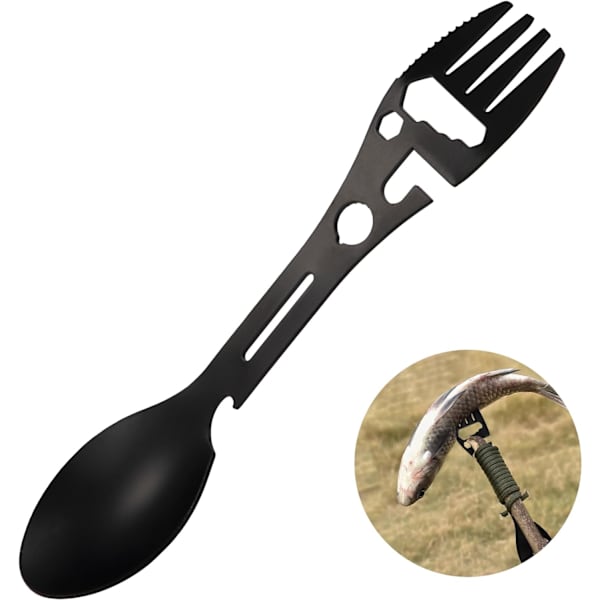 Multifunksjonell rustfritt stål gaffel skje 9 i 1 flaskeåpner for camping reise backpacking fotturer utendørsaktiviteter