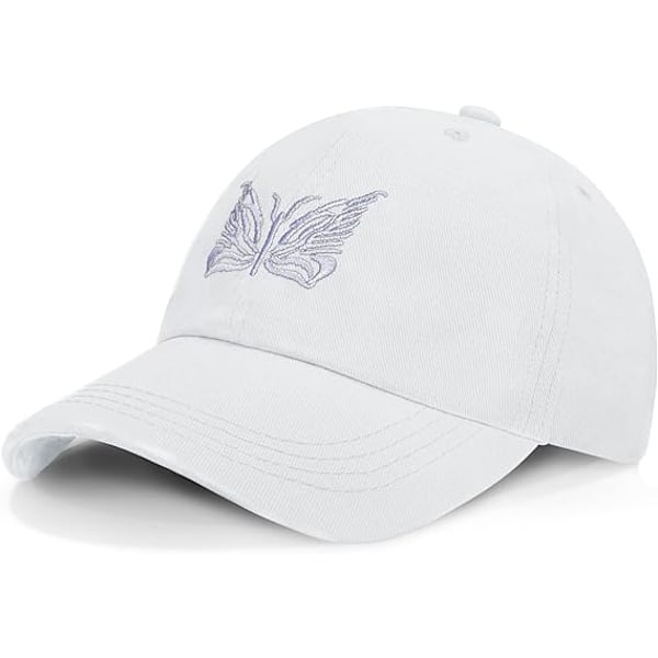 Dames Baseball Cap - Fjärilsmönstrad Dam Baseball Cap Justerbar Bomullstopp Cap för Kvinnor, Vit