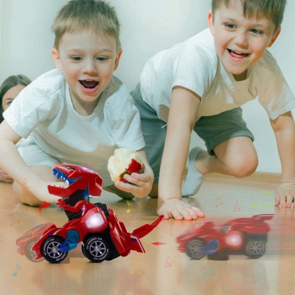 Elektrisk automatisk dinosaurie transformerande bil med blinkande ljus och ljud för 3-7 år gamla pojkar och flickor leksak födelsedag