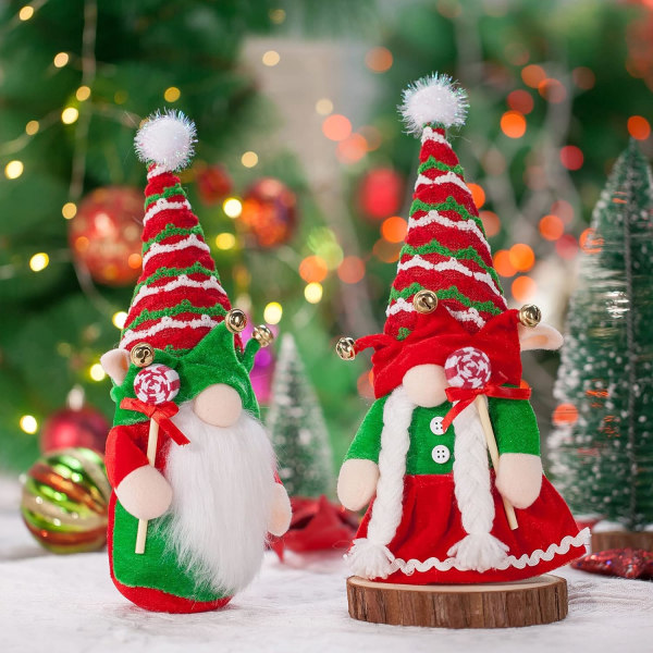 Kääpiönuket joulukoristeisiin Paketti, jossa on 2 söpöä joulupukkitonttua - Pehmoiset joulukoristeet, ylelliset kodinsisustuslelut - 1 uros/1 naarastonttu