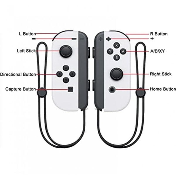 For Joypad (l/r) for Nintendo Switch-kontroller - venstre og høyre trådløs fjernkontroll med håndleddsstropp (hvit)