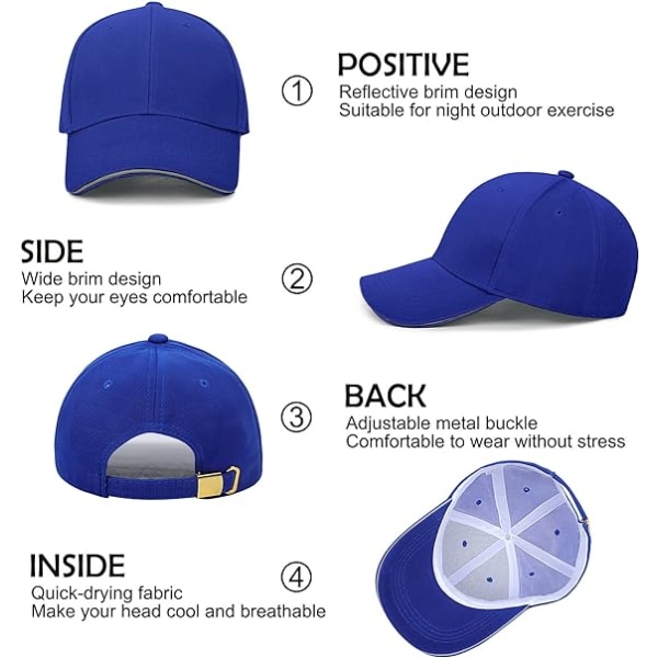 Tavalliset miesten pesäpallolippikset - heijastava baseball-hattu kesä aurinkosuoja Säädettävä casual huippulaki Urheilu Unisex Blue