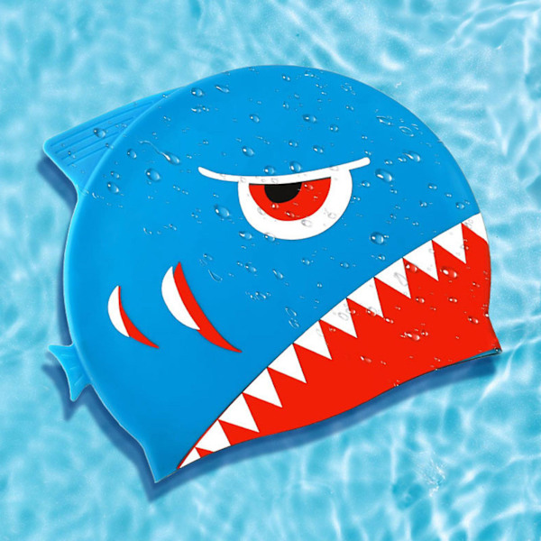 Lasten silikoninen uimahattu, sarjakuva-kuvio, pojille 3-12 vuotta, korvasuojilla - Rantahattu Mint green Shark