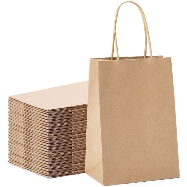 50 stk Festvesker Kraft Gavepose 13,3 X 9,5 X 20,3 cm Brun Shopping Paper Bag med vridd håndtak for Party Favor（Gul）
