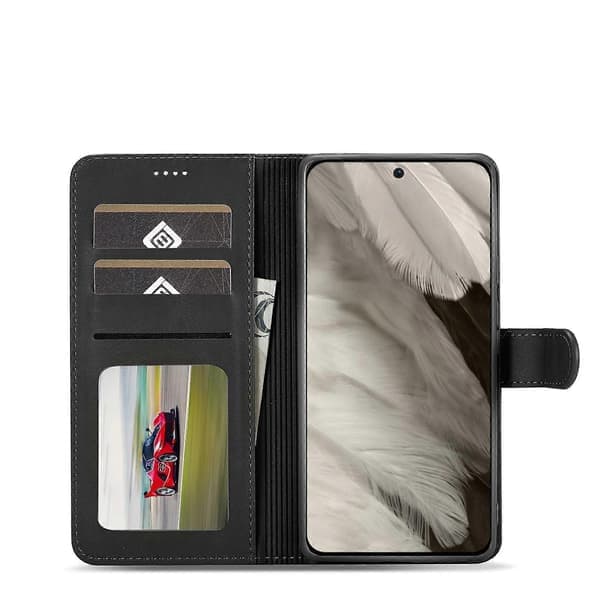 LC.IMEEKE Kalvetekstur Flip Læder Telefoncover [BR] Sort_krukke Sort Til Google Pixel 7a