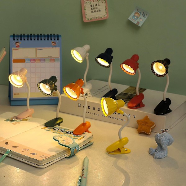 Skrivebordslampe, 360 graders rotasjon, klips-på-lampe, bærbar leselampe, klemme på skrivebord/bord/køyeseng/skap, hjemmebelysning White A