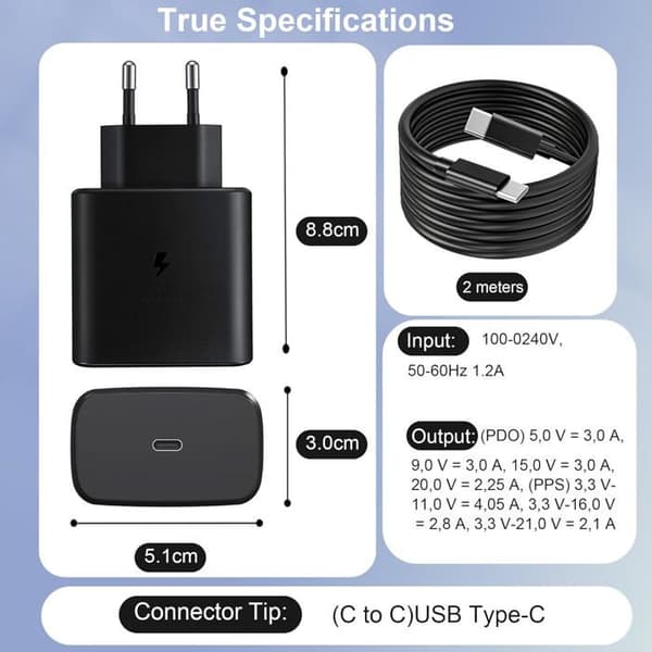 Lader - 1001 BATTERIES - 45W - USB-C - 2m kabel - 480 Mbps overføring