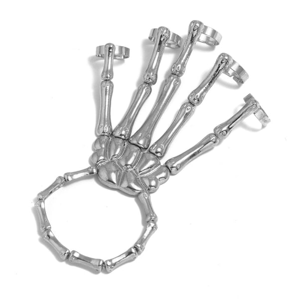 1PC Silver Halloween Bracelet Skeleton Hand Bracelet with Ring V