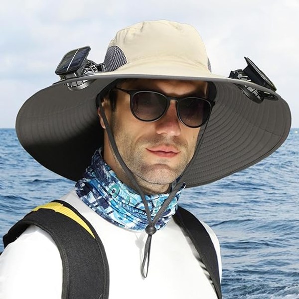 Ulkoilun leveälierinen hattu tuulettimilla - Auringonsuojalakki, ulkoilun aurinkolakki aurinkotuulettimella, leveälierinen aurinkotuulettin ulkoilun kalastushattu Khaki