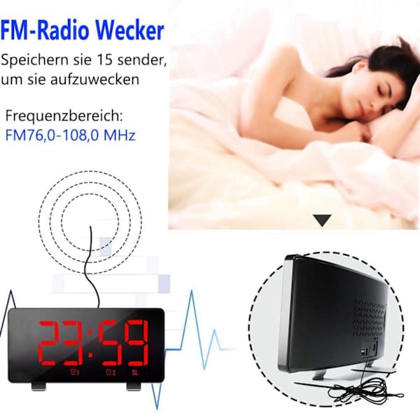 Ny Radio väckarklocka LED med 6\" display bordsklocka 12/