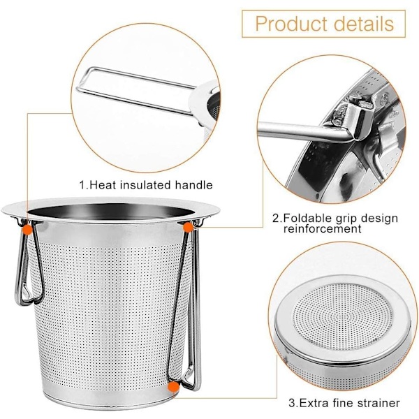 Teinfuser, 304 rustfrit stål tesi med låg og foldbart håndtag, tefilter til tekande kopper krus til brygning af løs te, 2 pakker