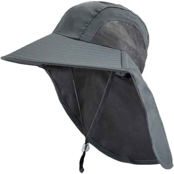 Barn Bred Solhatt med Nackskydd 4-13 År Flickor Solhatt Pojkar Mesh Cool Hat Anti UV Kep Dark Grey