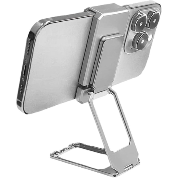 Back Clip Foldbar telefonholder, 360 roterende telefonholder, justerbar telefonholder til kontorbord og magnetisk bilholder (sølv, 1 stk)