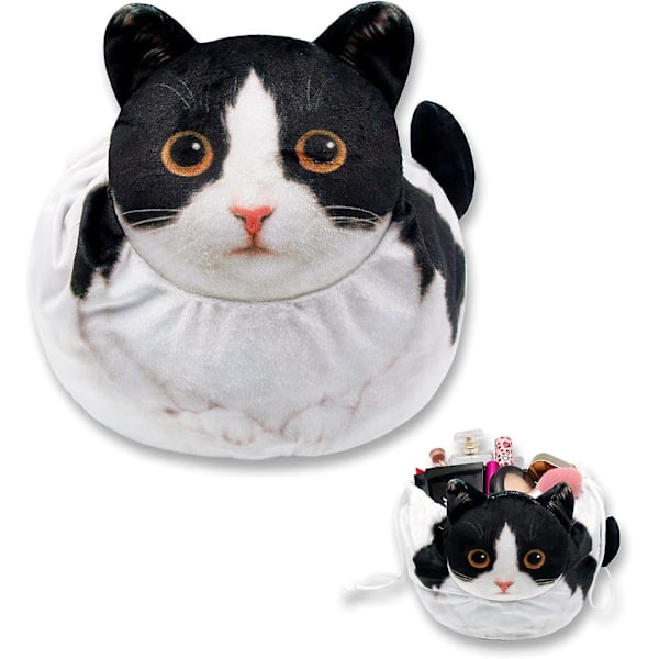 Sminkväska med dragsko, Sminkväska med kattmotiv, Sminkorganisatör för resor, Kosmetikaväska, Kattgåva till kvinnor, Platt sminkväska för Alla hjärtans dag-presenter