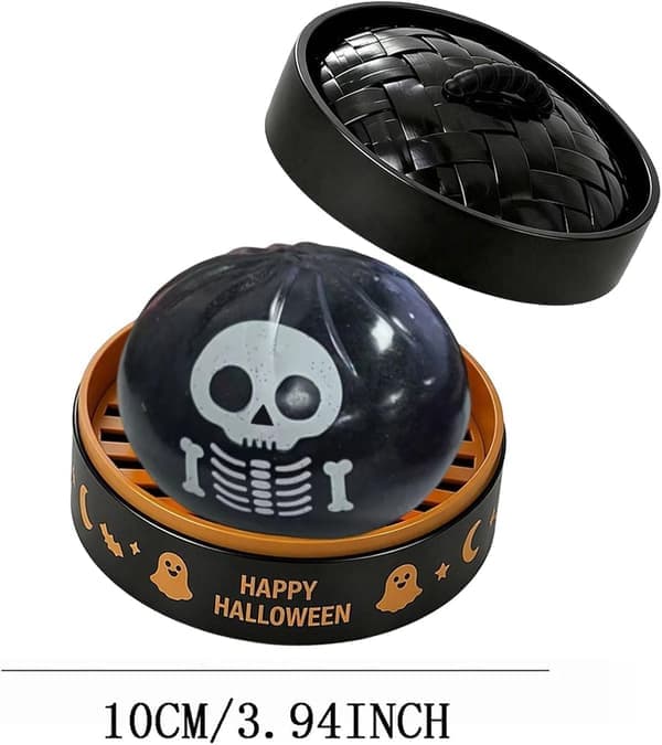 Halloween Lysende Langsomt Stigende Dumpling Legetøj, Spøgelse Langsomt Stigende Dumpling, Halloween Legetøj, Stressaflastende Bold til Voksne med Damperkurv, Sort