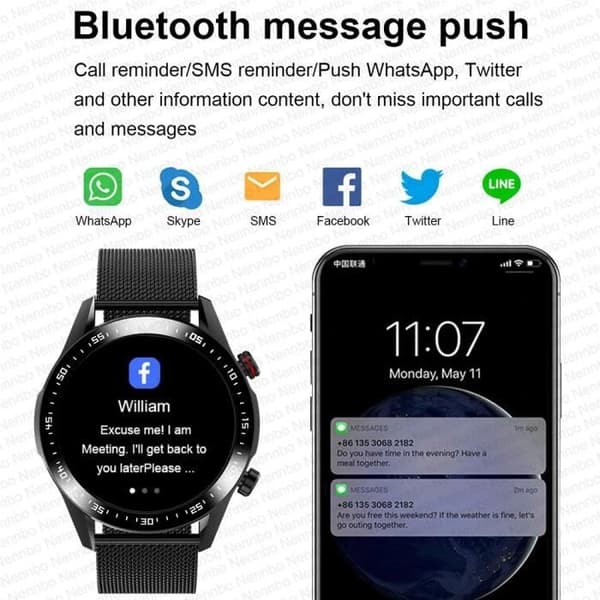 Smartklokke, IP67 vanntett, med Bluetooth-anrop, treningsmåler, for Android- og iOS-telefoner - Brunt skinn