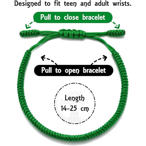 Handgjord tibetansk lyckobringande armband för kvinnor, män, tonåringar, justerbar storlek vänskapspresent handgjord rep flätat chakra armband Green