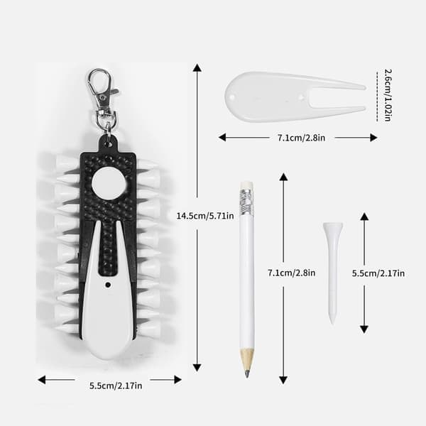 Golf Tee Holder med 12 Pegger, Hengende Peg Holder, Nøkkelring, Golftilbehør