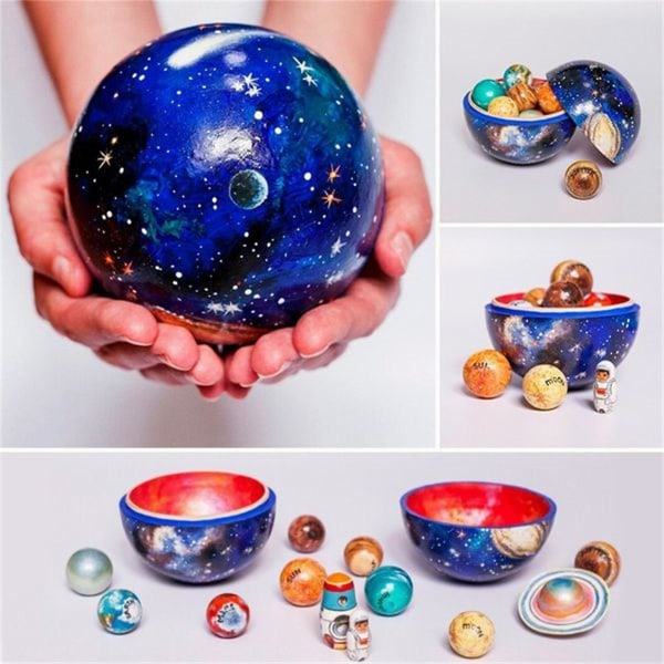 Trä solsystem kosmos lärande spel leksak pedagogisk modell hemmakontor dekoration
