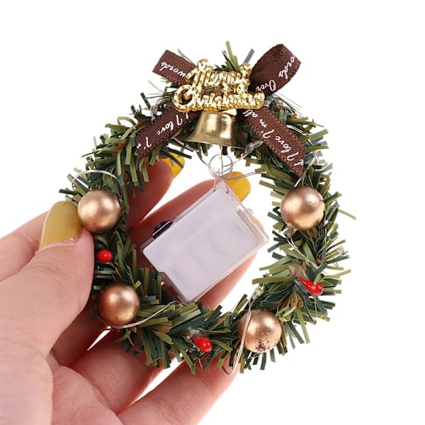 1:12 1/6 Dukkehus Miniatyr Julekrans med Lys Dukker A2 Onesize A2