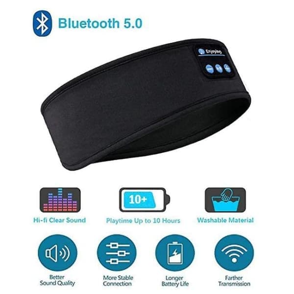 Sovehovedtelefoner Bluetooth-hovedbånd, sportshovedbåndshovedtelefoner til søvn sort