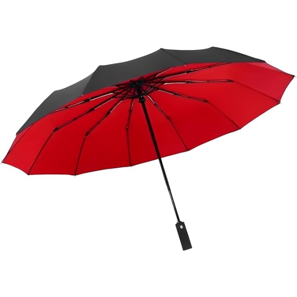 Mænds Sort Brolly Stærk Vindtæt Dobbeltlags Stor Paraply Robust Kompakt Automatisk Letvægts