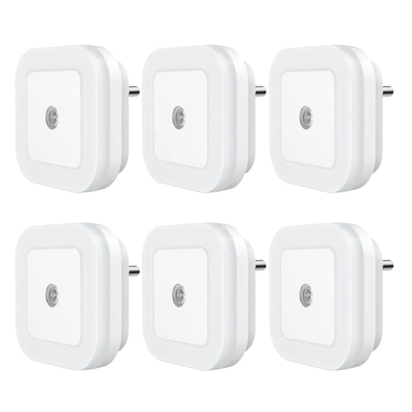 6-pack LED-nattlampa med skymningssensor för hall, trappor, badrum, kök, sovrum, barnkammare, barnrum, dagsljusvit