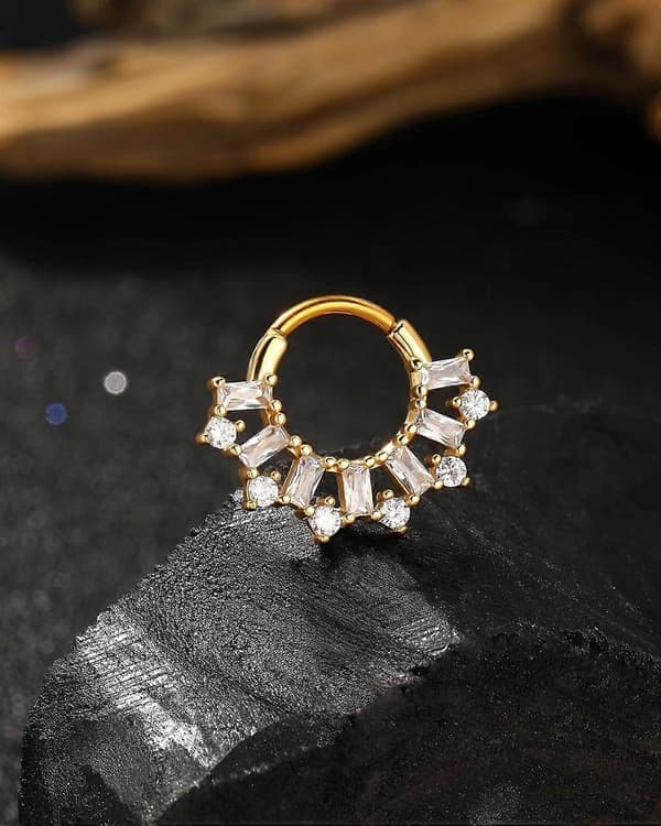 Septumring 16g Smaragd Daith Ørering til Kvinder Klar CZ Septum Clicker Kirurgisk