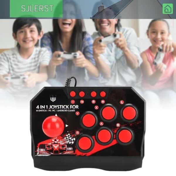 Metall-joystick, 6 runda kontrollknappar, D-stick för PS3 Switch PC med bekväm trådbunden USB-kabel