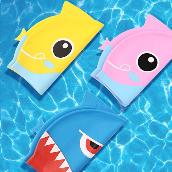 Lasten silikoninen uimahattu, sarjakuva-kuvio, pojille 3-12 vuotta, korvasuojilla - Rantahattu Mint green Shark