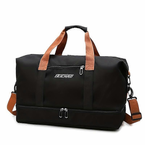 Romslig Reise- og Treningsbag med Skokammer, Tørr/Våt Separasjon, Justerbar Stropp  Ideell for Pendling og Ombordstigning Black