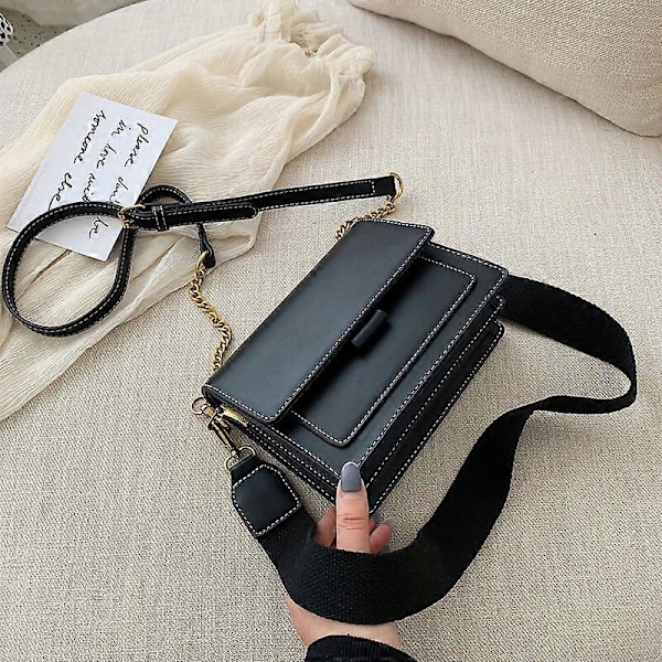 Kvinnor Väska mode läder kvinnor messenger väska lyx handväskor kvinnor väskor designer kedja bred axelrem crossbody shoppingväska 19cm x7cm x15cm black