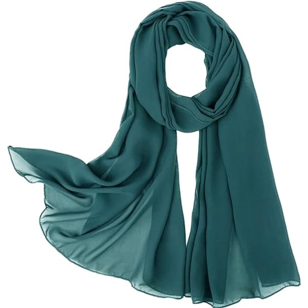 Chiffonscarf för kvinnor - Andningsbar mjuk silkeslen chiffonscarf, lätt luftig damhalsduk, tealgrön
