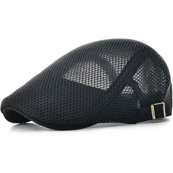 Newsboy Beret Ivy Cap Cabbie Flat Cap Justerbar Herr Andningsbar Mesh Sommarhatt Black