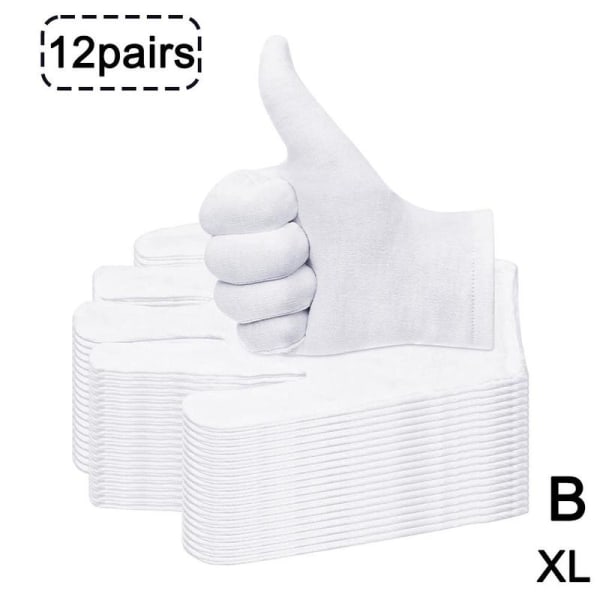 12 paria valkoisia pehmeitä puuvillahansikkaita, venyviä koruja whiteB XL12pcs