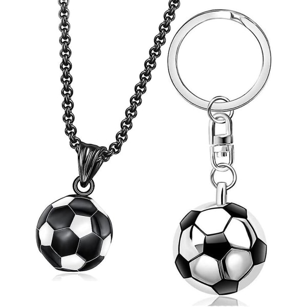 Mænds rustfrit stål fodbold vedhæng halskæde 3d fodbold fodbold hip hop sæt charme halskæde med nøglering fodbold fan gave til drenge mænd piger Black