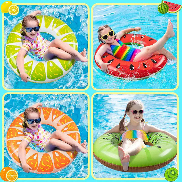 Uppblåsbara badringar, gummiring för barn och vuxna, uppblåsbara poolflottar fruktpoolrör, uppblåsbara poolleksaker