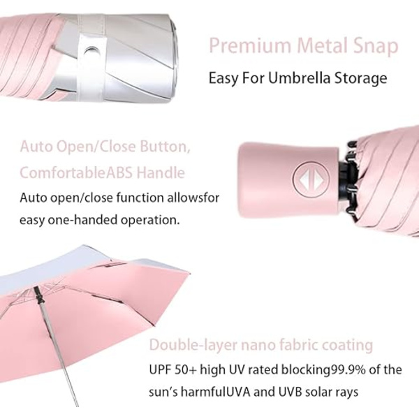 Mini aurinkovarjo hopeapinnoitteella kangas estää UV-suojan kompakti taittuva sateenvarjo kevyt pieni kannettava Pink