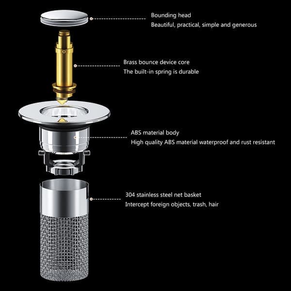 Slitesterk ABS-vaskplugg forhindrer tilstopping Universell vaskavløpsplugg for baderom ABS