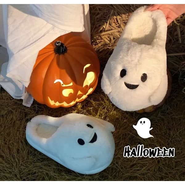 Halloween tøfler for kvinner med spøkelse- og flaggermusdesign 36-37 36-37