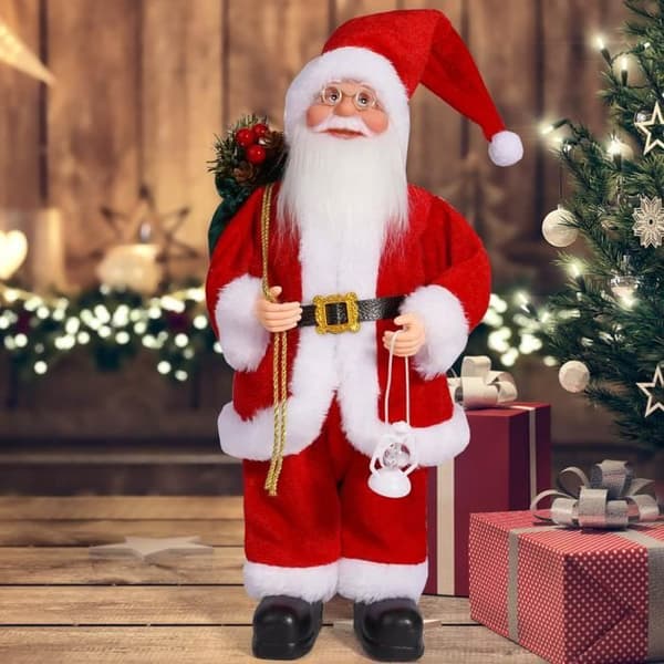 Jultomtefigur - 32 cm - Röd - Polyester - Inomhusdekoration