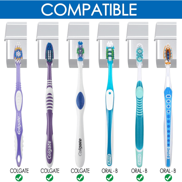 6 spor tannbørsteholdere Veggmontert, RV Mirror Tannbørsteorganiseringshenger med deksel, selvklebende tannbørstestativ