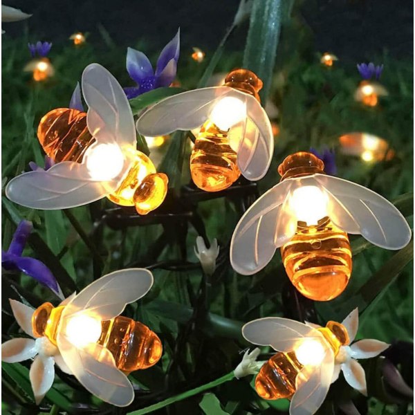 Dotpet Solar String Lights 20LED ulkona vedenpitävä simulaatio mehiläinen sisustus puutarhan joulukoristeisiin lämmin valkoinen
